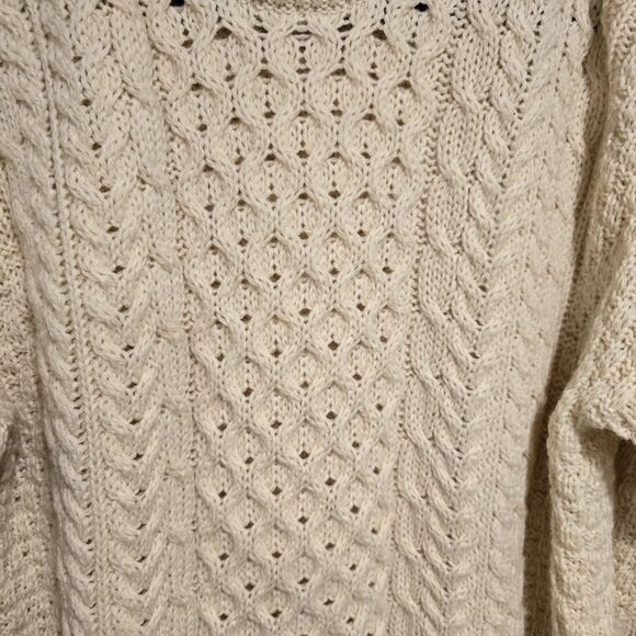 Vintage Orvis Cable Knit Sweater Mens L Cream Wool Fisherman Crew Neck Ireland - Picture 2 of 12